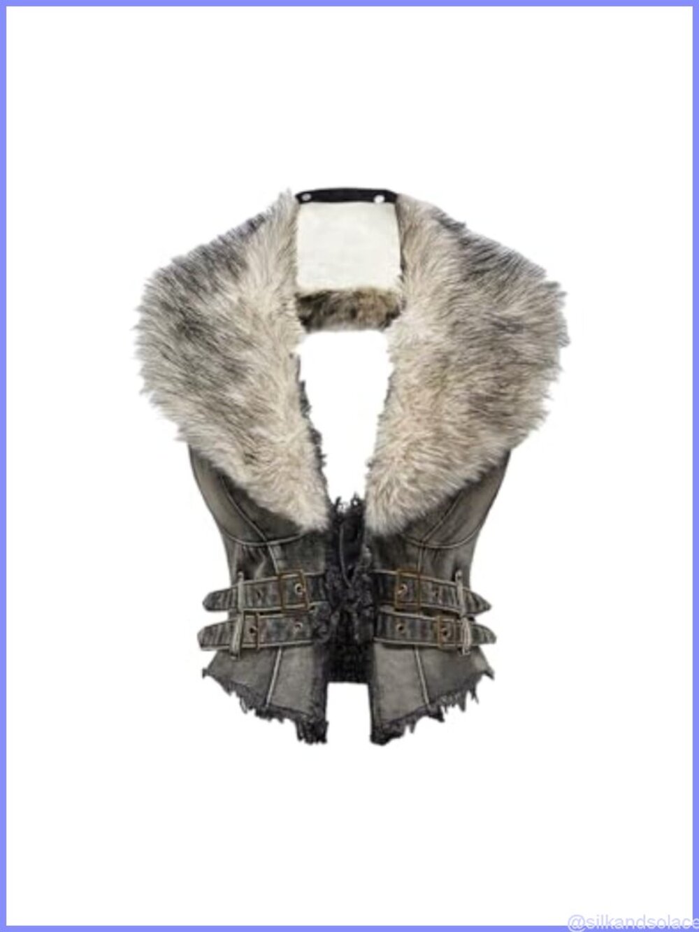 Faux Fur Denim Vest Smocked Open Back Sleeveless Raw Trim Cropped Vest Jacket